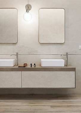 Поєднання дерева та бетону у ванній кімнаті 5