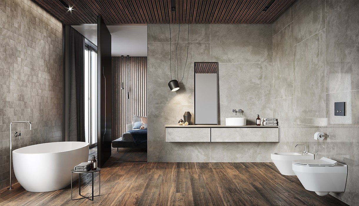 Бетон і дерево: для якої ванної кімнати підійде таке поєднання плитки?