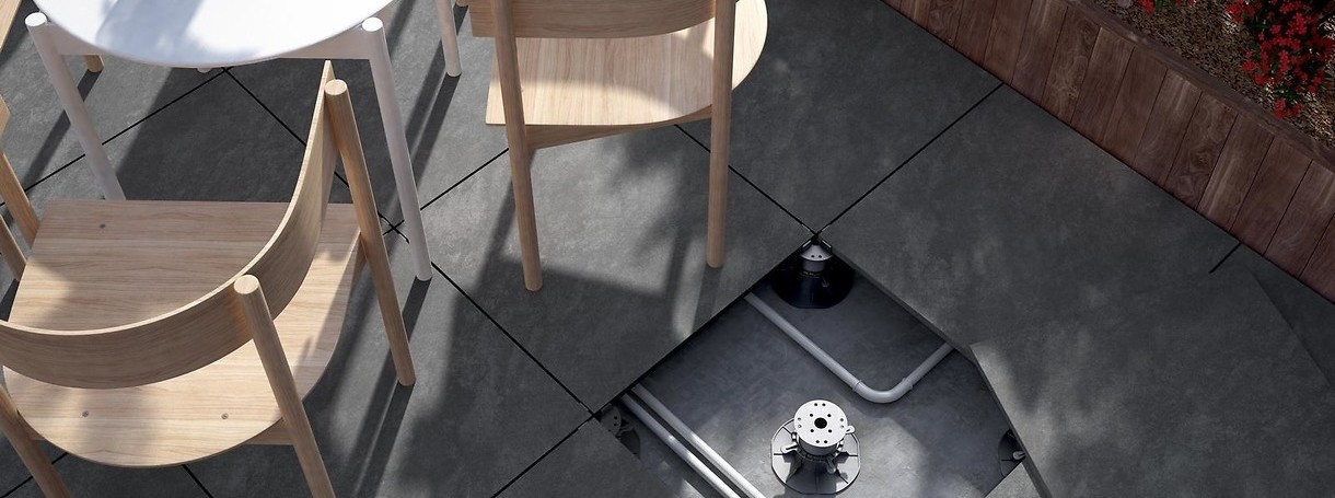 Grey gres tiles on the terrace – Opoczno Atakama 2.0 collection